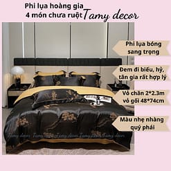 Bộ phi lụa gấm hoàng gia Singapore TamyDecor họa tiết sang trọng ga màu trơn » TamyDecor - Chăn ga gối đệm 1 8 » TamyDecor - Chăn ga gối đệm