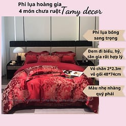 Bộ phi lụa gấm hoàng gia Singapore TamyDecor họa tiết sang trọng ga màu trơn » TamyDecor - Chăn ga gối đệm 2 10 » TamyDecor - Chăn ga gối đệm