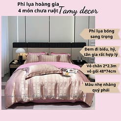 Bộ phi lụa gấm hoàng gia Singapore TamyDecor họa tiết sang trọng ga màu trơn » TamyDecor - Chăn ga gối đệm 3 9 » TamyDecor - Chăn ga gối đệm