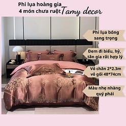 Bộ phi lụa gấm hoàng gia Singapore TamyDecor họa tiết sang trọng ga màu trơn » TamyDecor - Chăn ga gối đệm 34 3 » TamyDecor - Chăn ga gối đệm