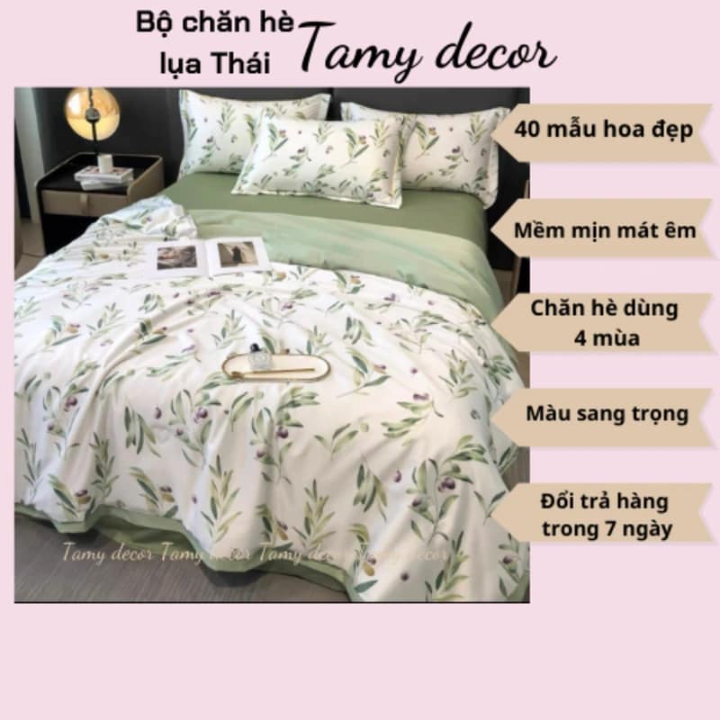 Bộ ga gối chăn hè lụa thái hình hoa sang trọng Tamy Decor » TamyDecor - Chăn ga gối đệm 11 1 » TamyDecor - Chăn ga gối đệm