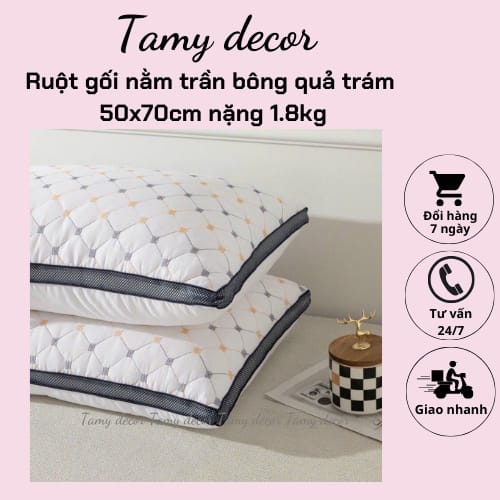 Ruột gối trần bông quả trám cao cấp vỏ gối cotton 100% TamyDecor kích thước 50*70cm » TamyDecor - Chăn ga gối đệm 23 4 » TamyDecor - Chăn ga gối đệm