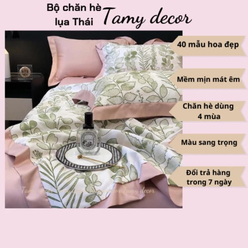 Bộ ga gối chăn hè lụa thái hình hoa sang trọng Tamy Decor » TamyDecor - Chăn ga gối đệm 34 1 » TamyDecor - Chăn ga gối đệm