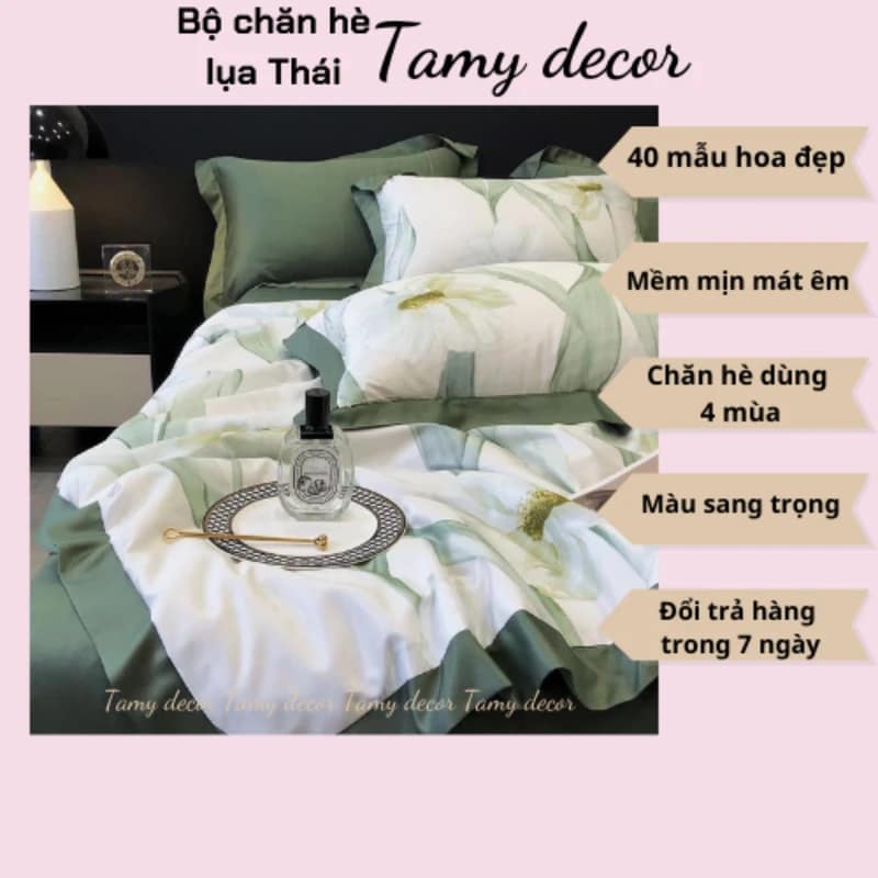 Bộ ga gối chăn hè lụa thái hình hoa sang trọng Tamy Decor » TamyDecor - Chăn ga gối đệm 40 1 » TamyDecor - Chăn ga gối đệm