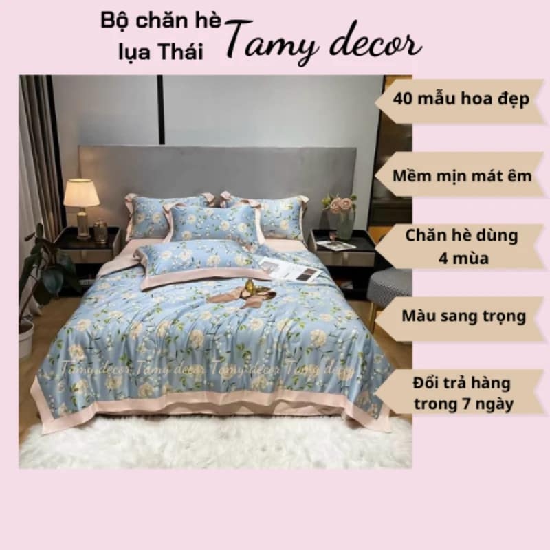 Bộ ga gối chăn hè lụa thái hình hoa sang trọng Tamy Decor » TamyDecor - Chăn ga gối đệm 46 1 » TamyDecor - Chăn ga gối đệm