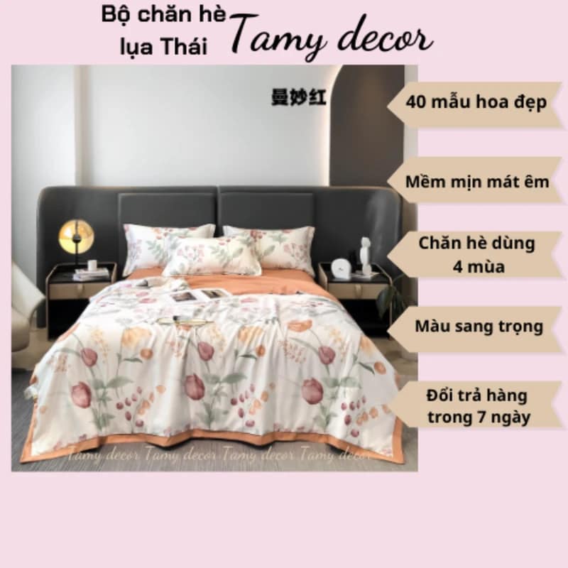 Bộ ga gối chăn hè lụa thái hình hoa sang trọng Tamy Decor » TamyDecor - Chăn ga gối đệm 54 1 » TamyDecor - Chăn ga gối đệm
